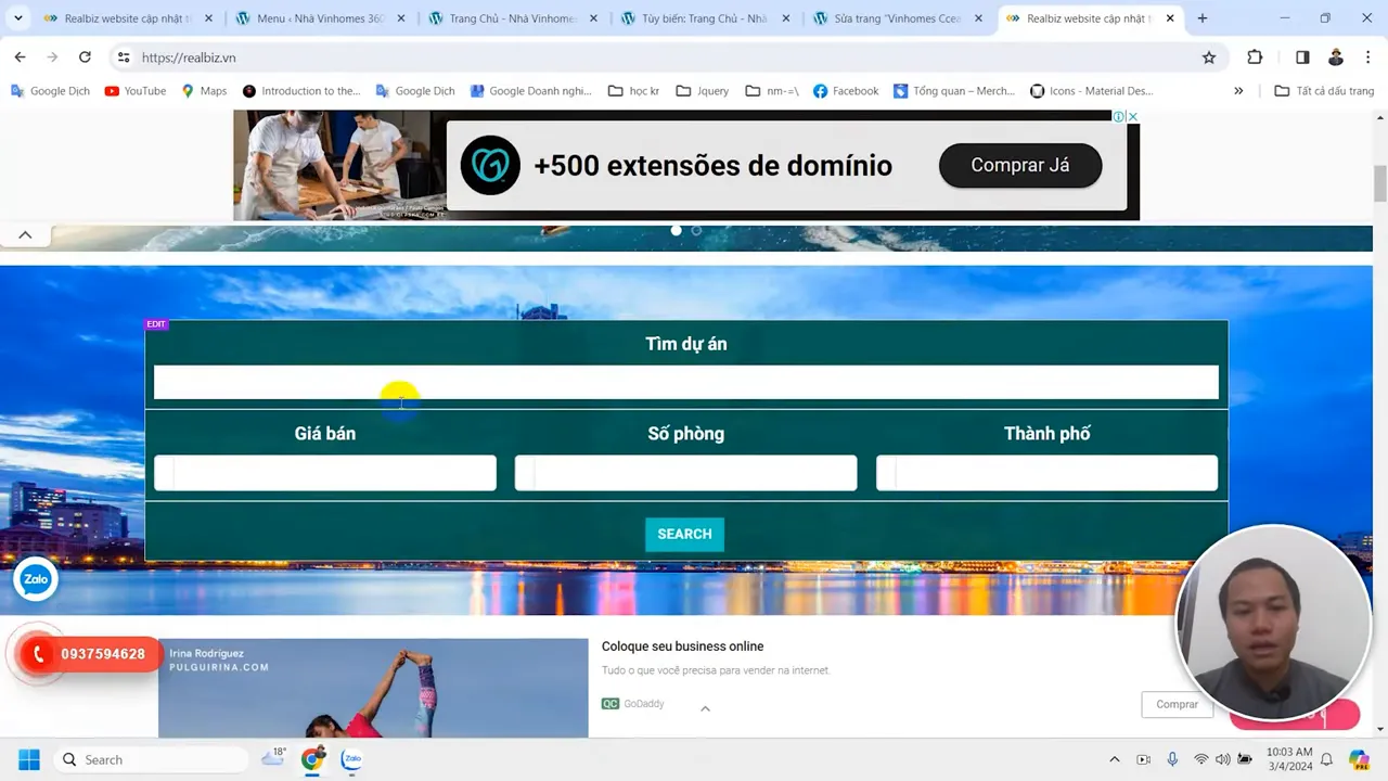 Thiết kế website bất động sản với mục tìm kiếm sản phẩm