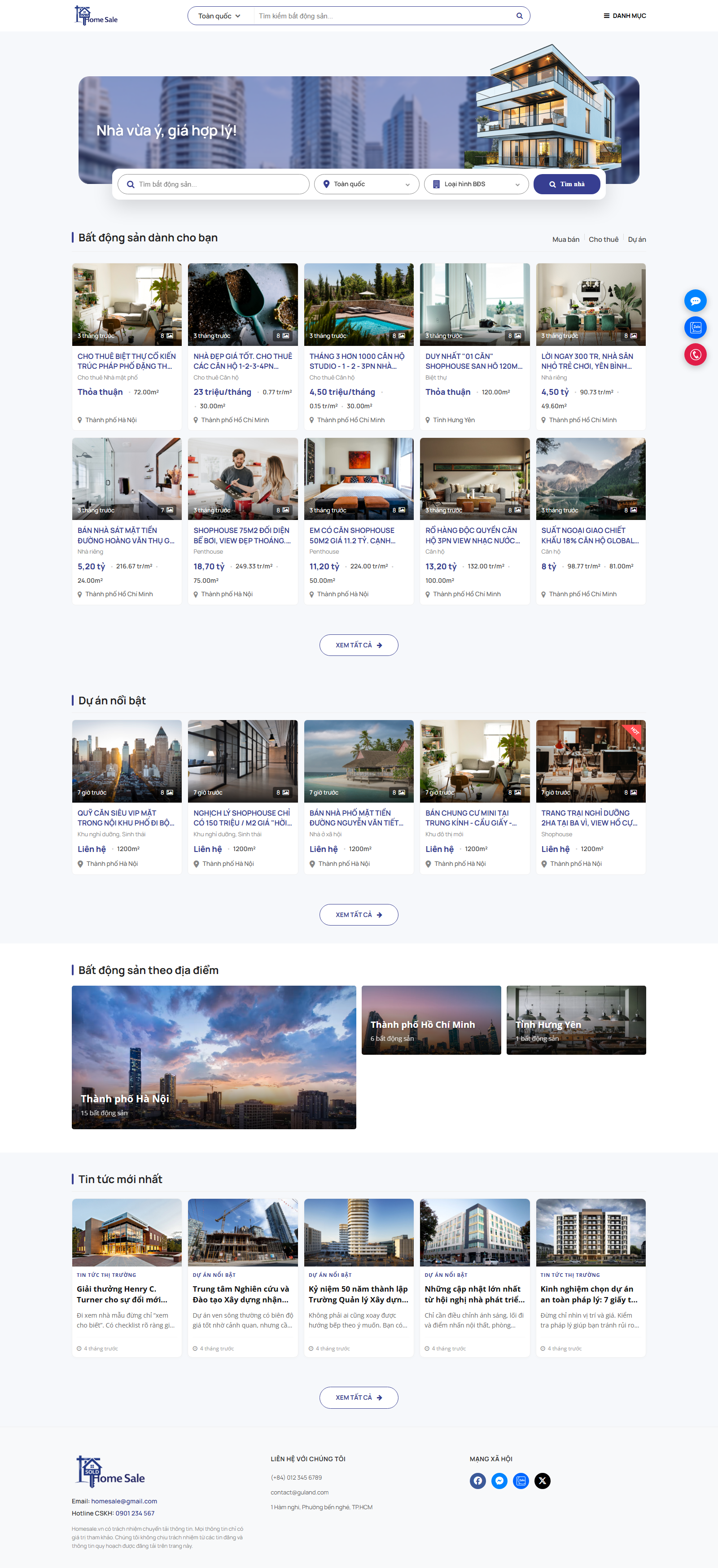 Website sàn mua bán BĐS kiểu Homesale