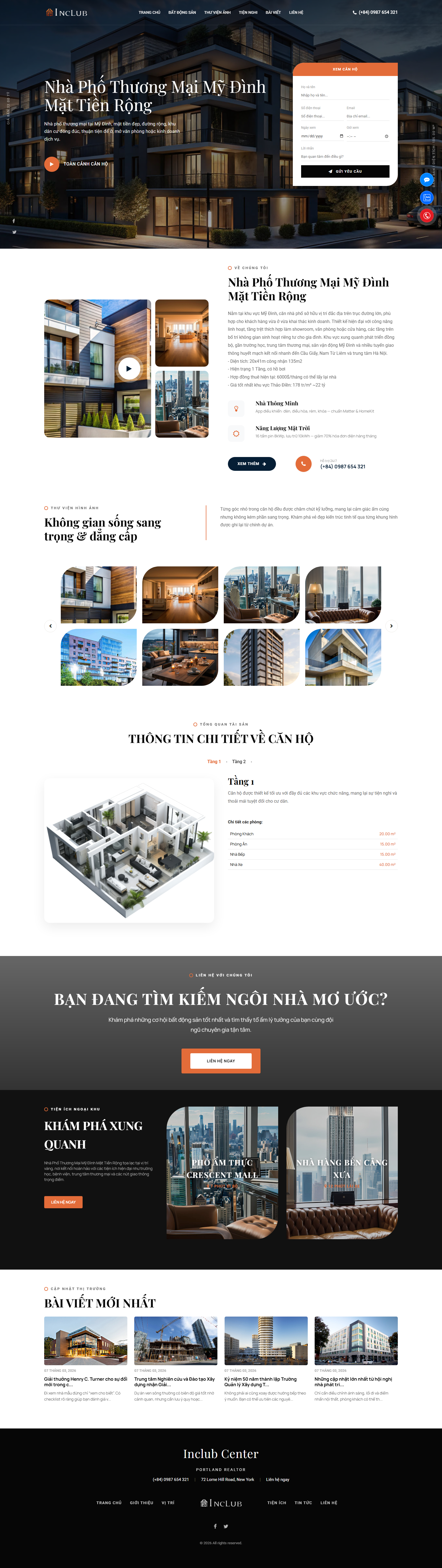 Website landing page giới thiệu nhà phố Inclub