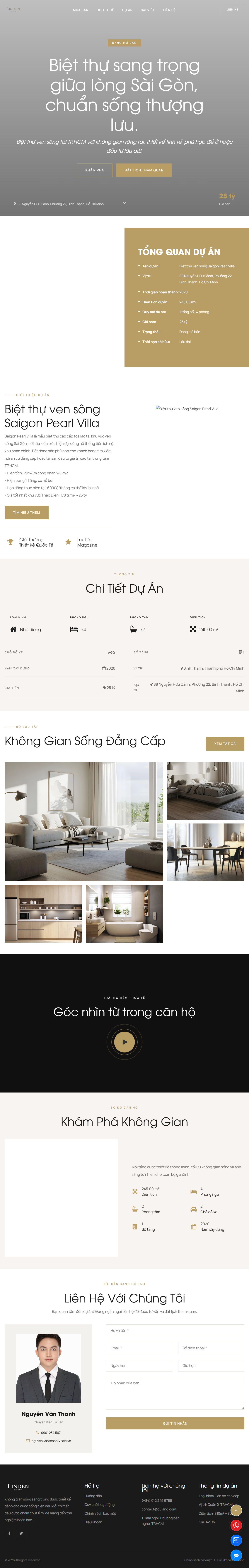 Website landing page giới thiệu biệt thự Linden